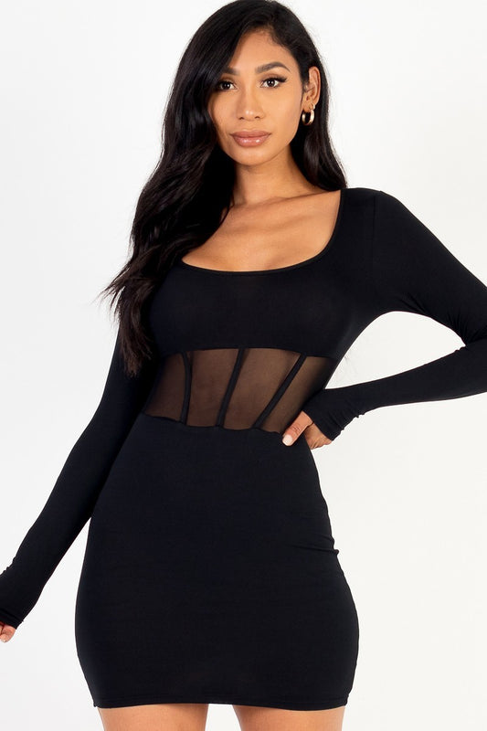 Square Neck Mesh Mini Dress