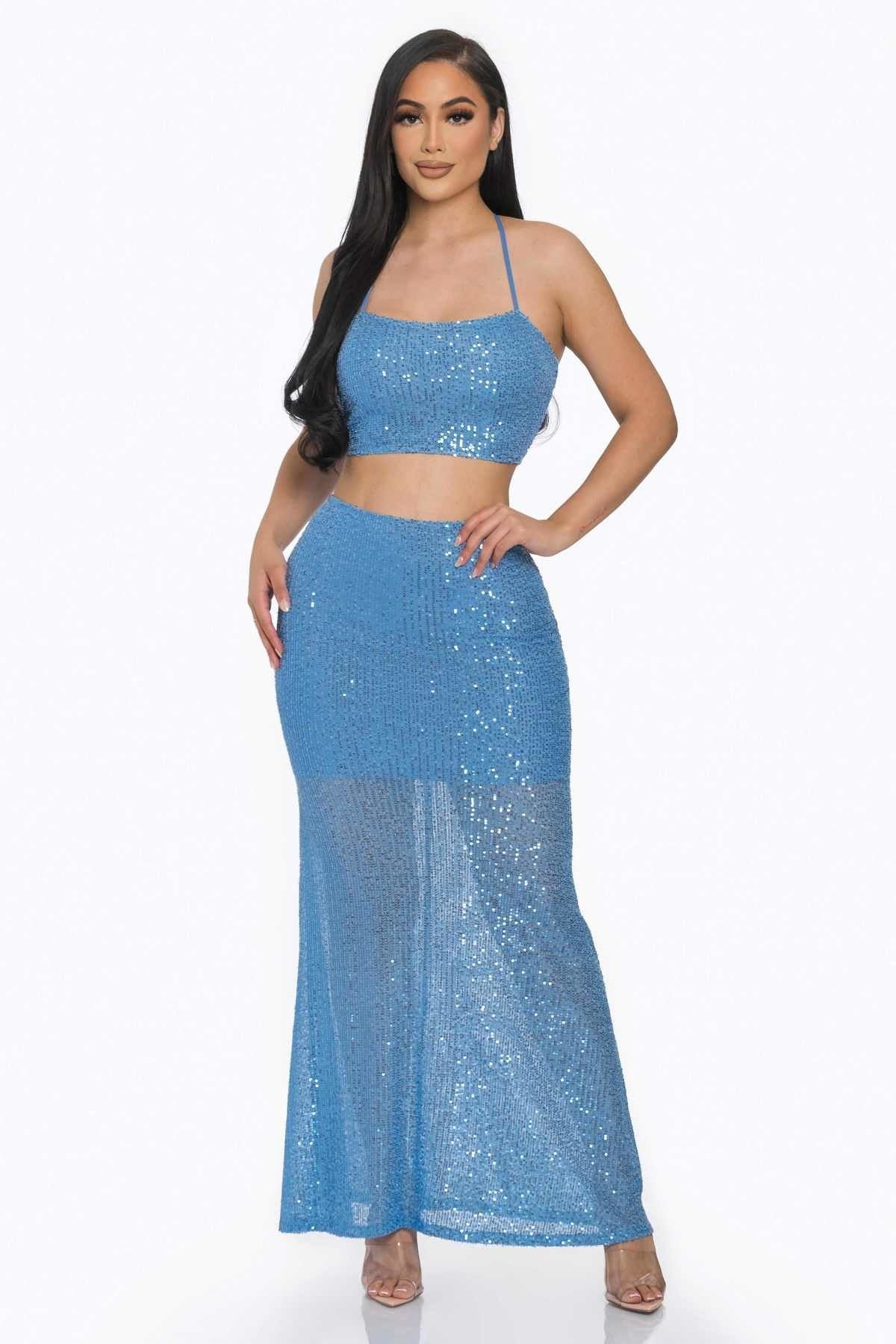 2-Piece Sequin Maxi Skirt Set