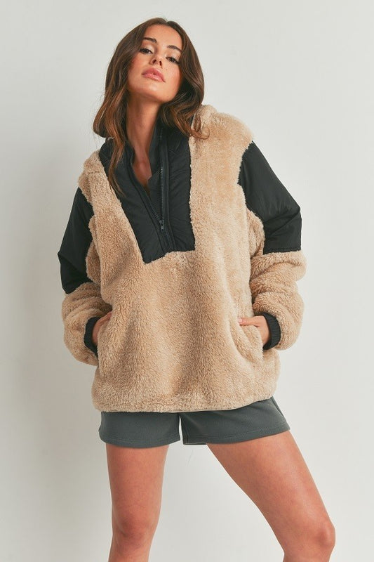 Two Tone Cozy Hooded Sweater
