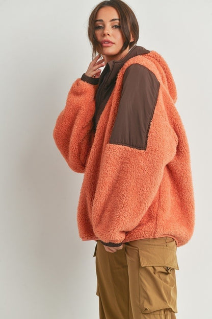 Two Tone Cozy Hooded Sweater