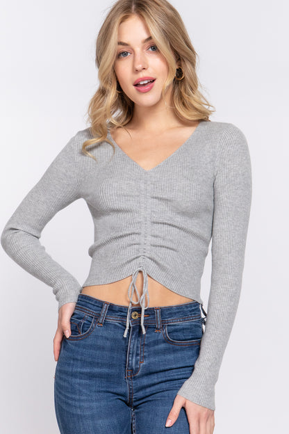 V-Neck Shirring Sweater