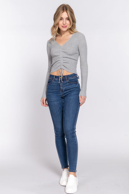 V-Neck Shirring Sweater