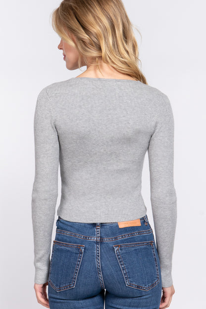 V-Neck Shirring Sweater