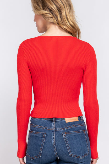 V-Neck Shirring Sweater