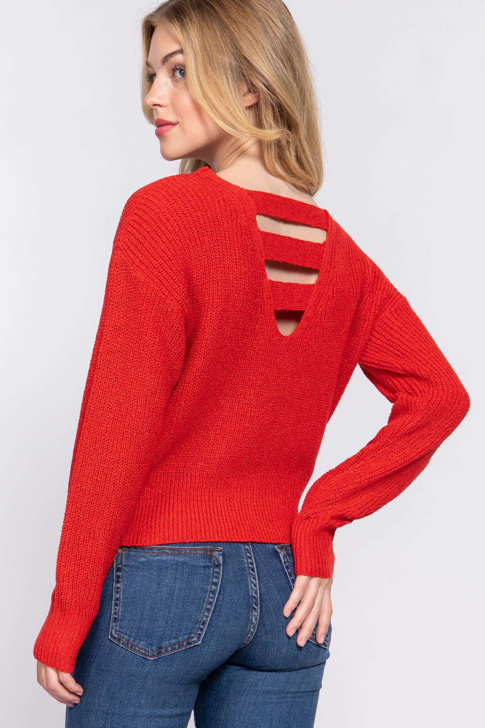 Dolman Slv Open Back Sweater