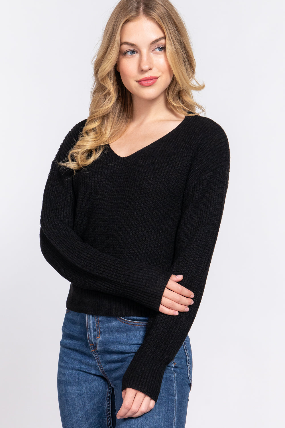 Dolman Slv Open Back Sweater