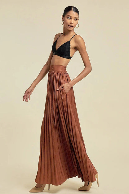 Elastic Waist Pleated Long Skirt