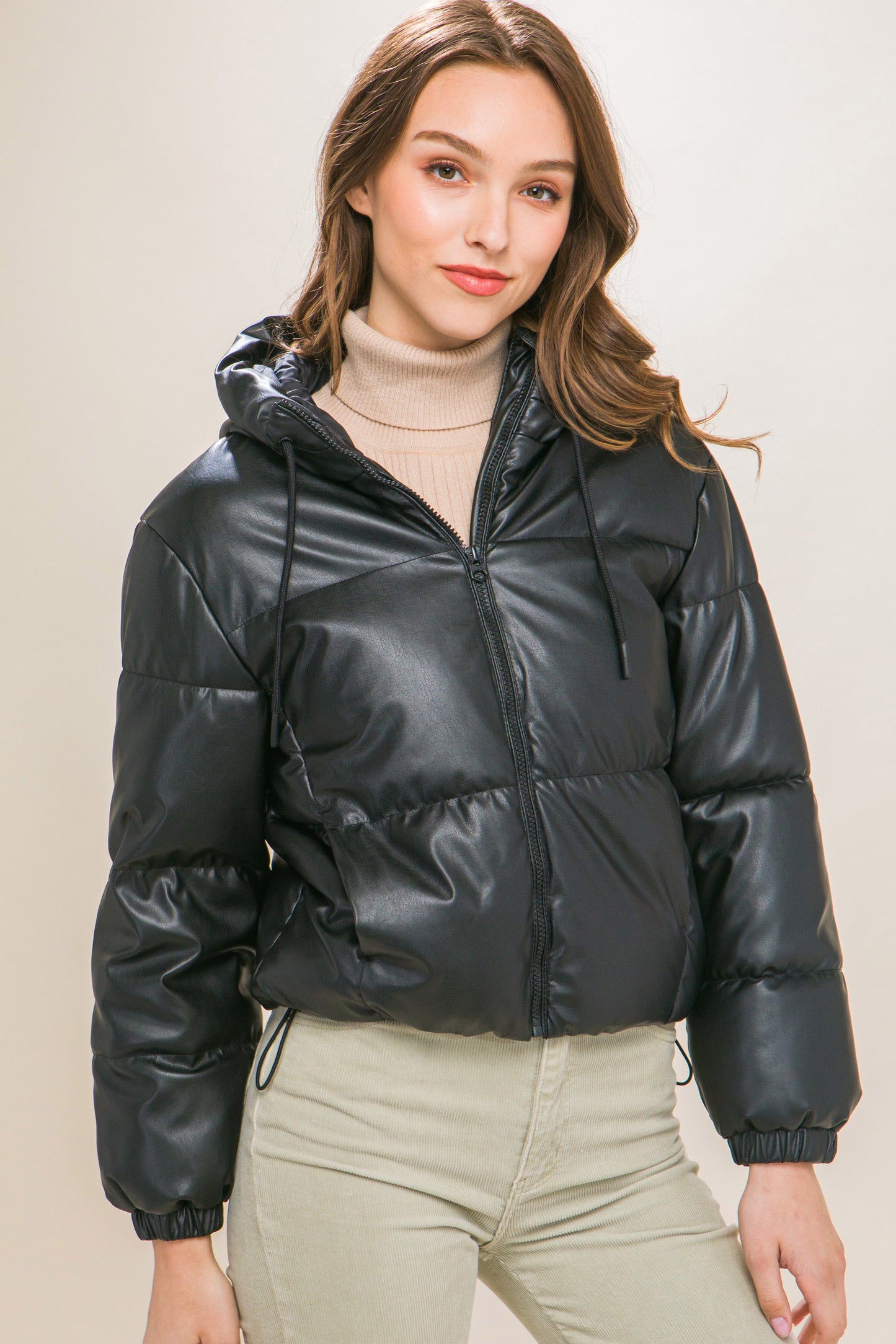 Faux Leather Puffer Jacket