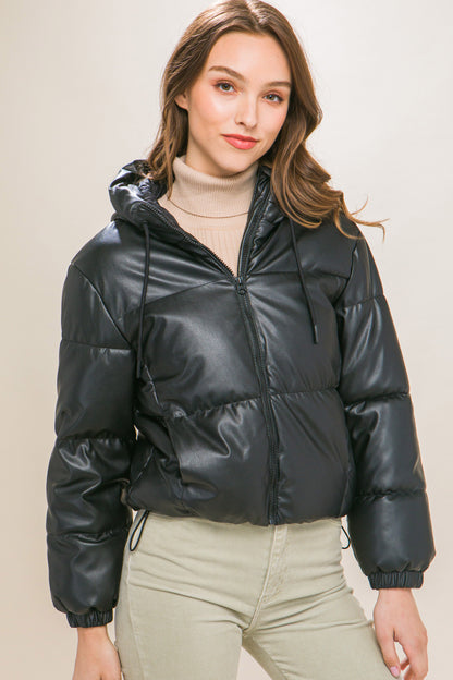 Faux Leather Puffer Jacket