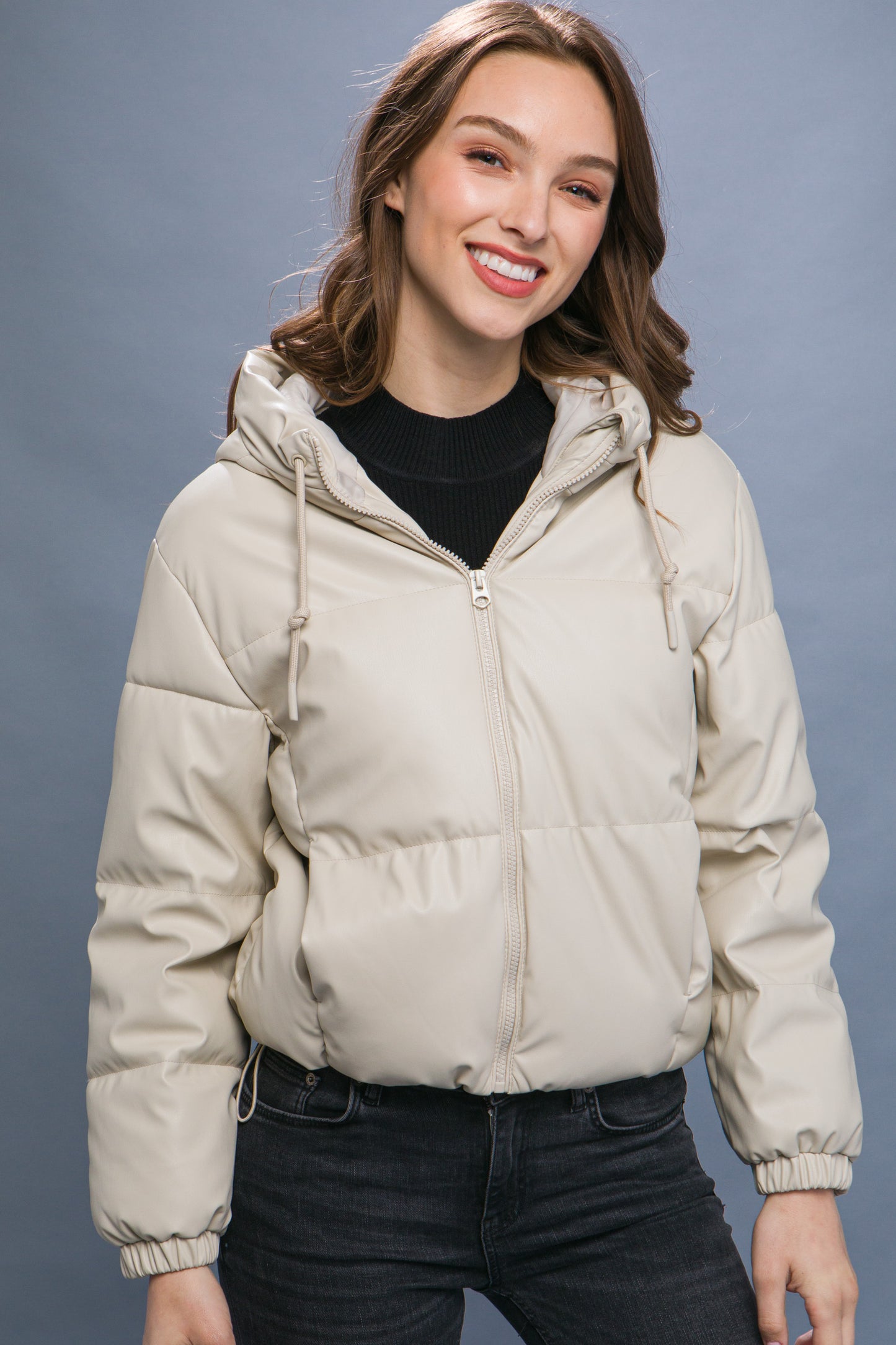 Faux Leather Puffer Jacket