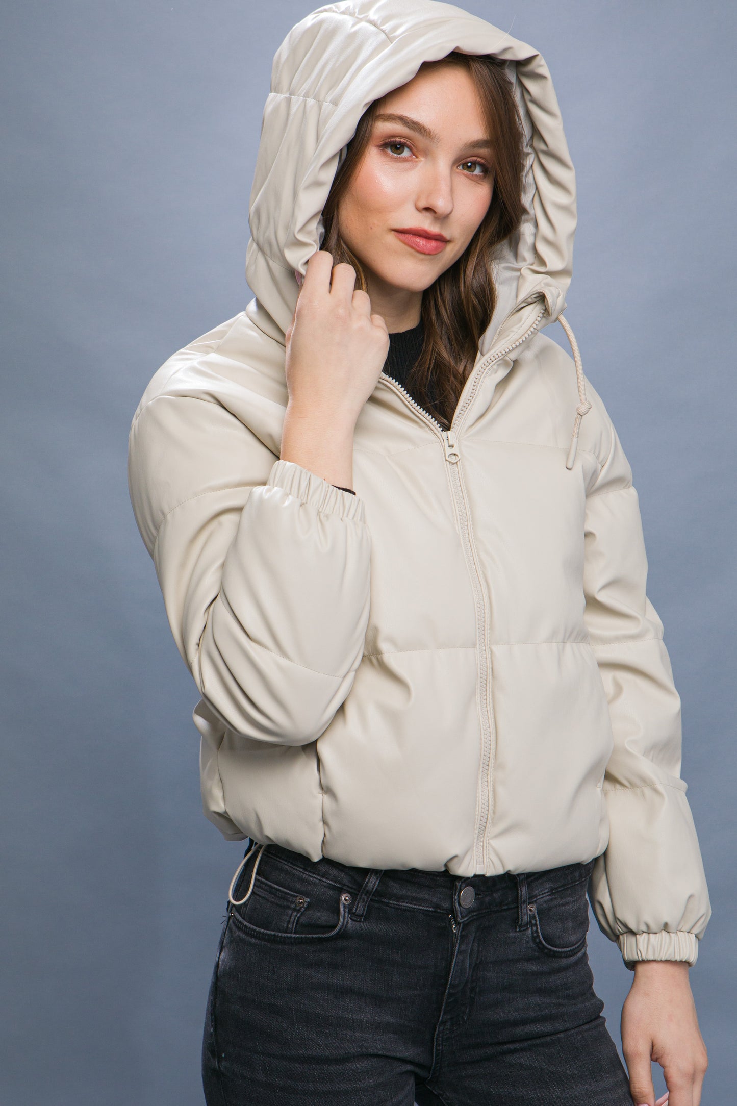 Faux Leather Puffer Jacket