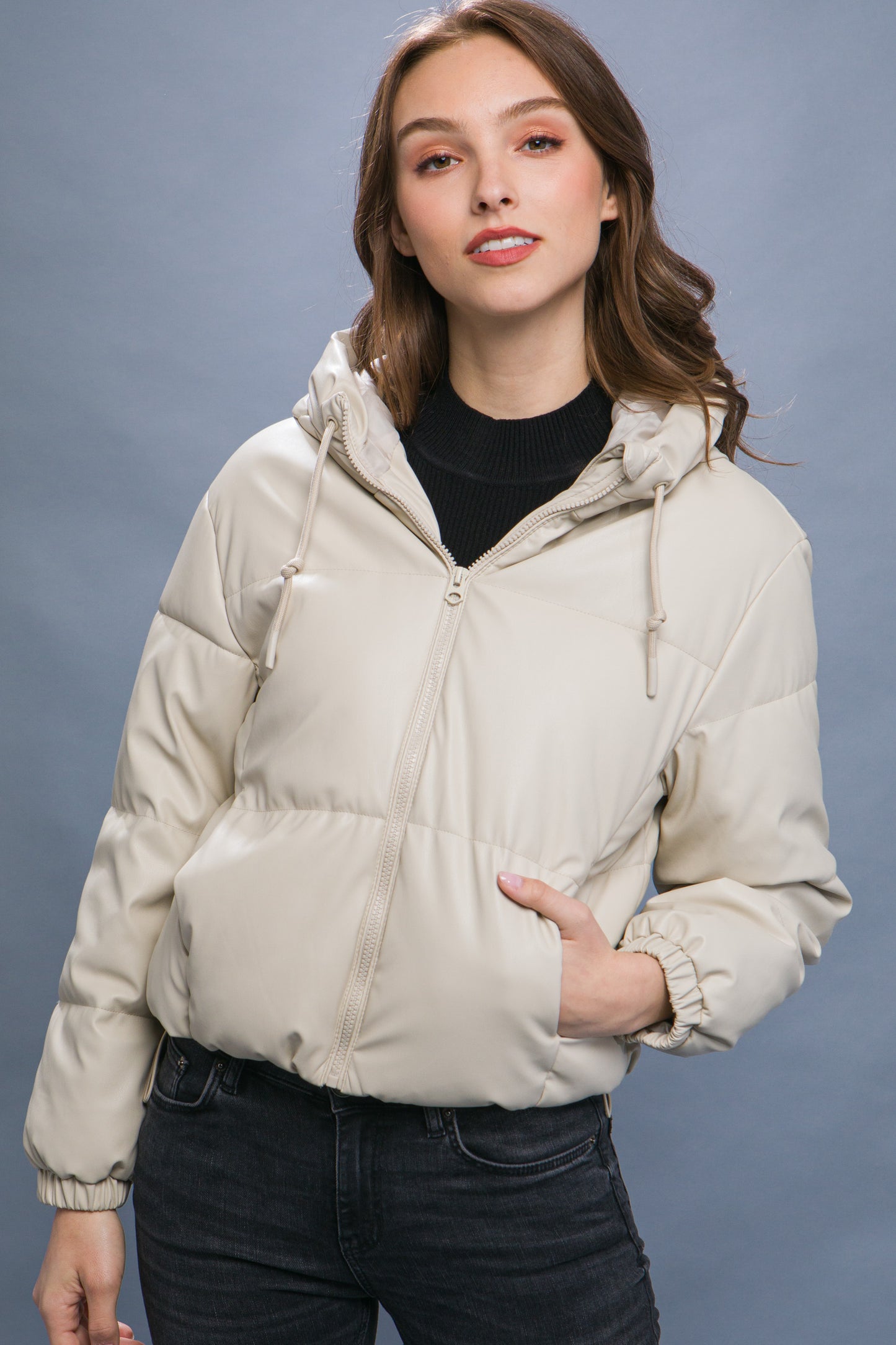 Faux Leather Puffer Jacket