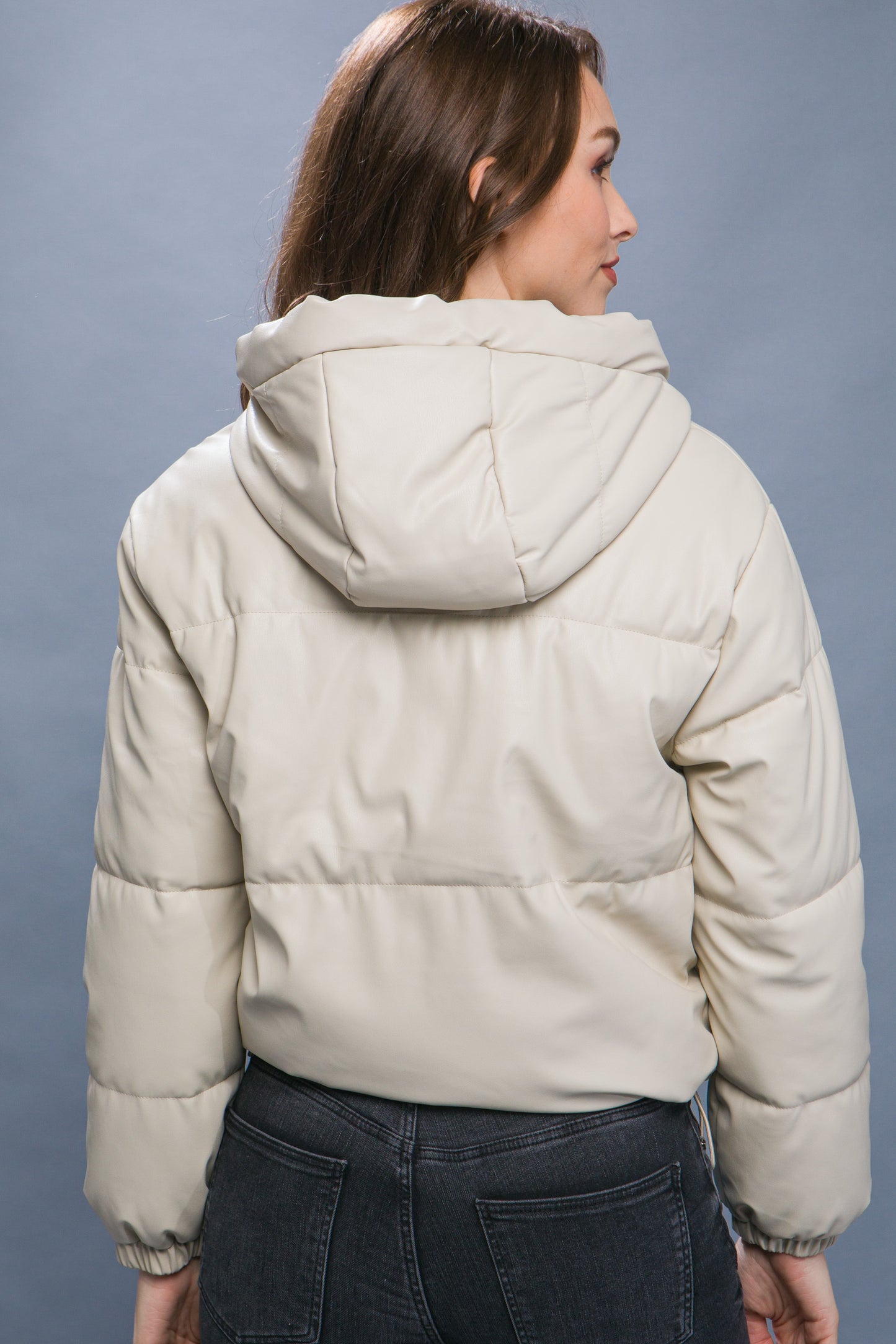 Faux Leather Puffer Jacket