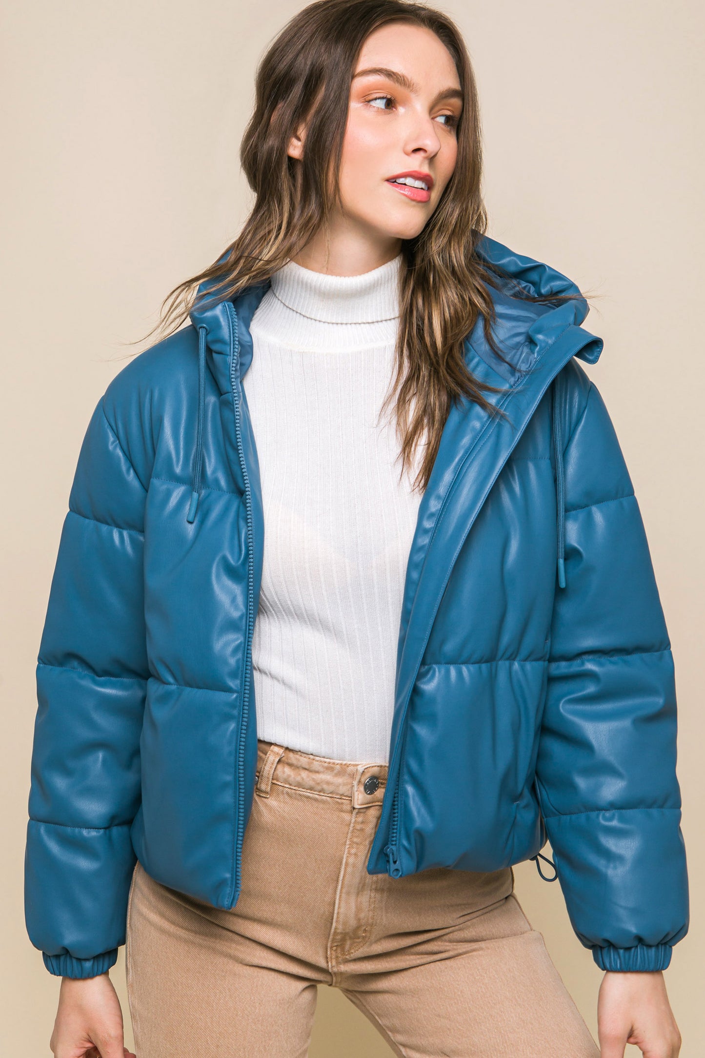 Faux Leather Puffer Jacket