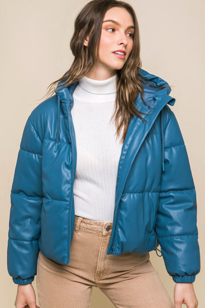 Faux Leather Puffer Jacket
