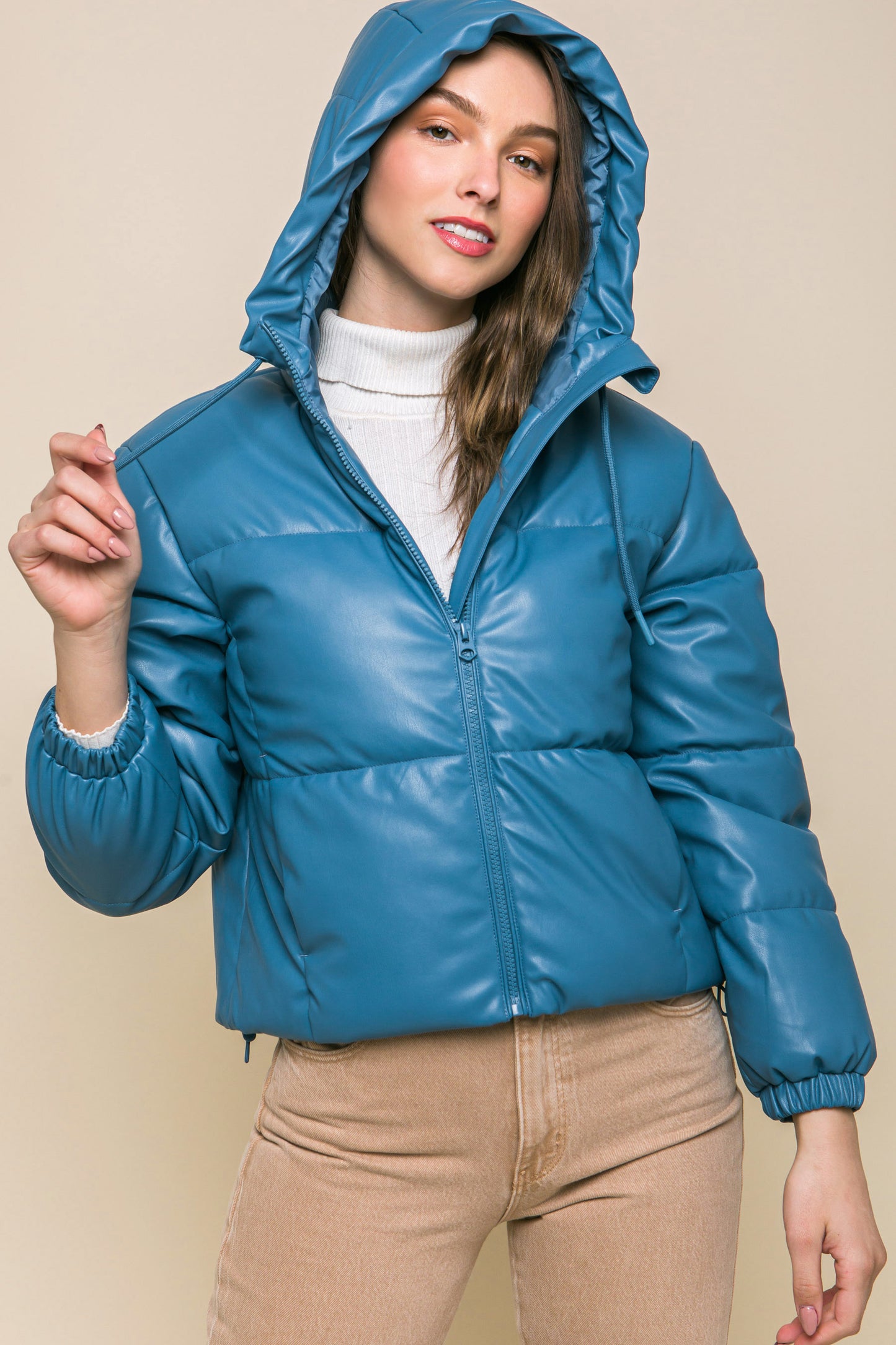 Faux Leather Puffer Jacket