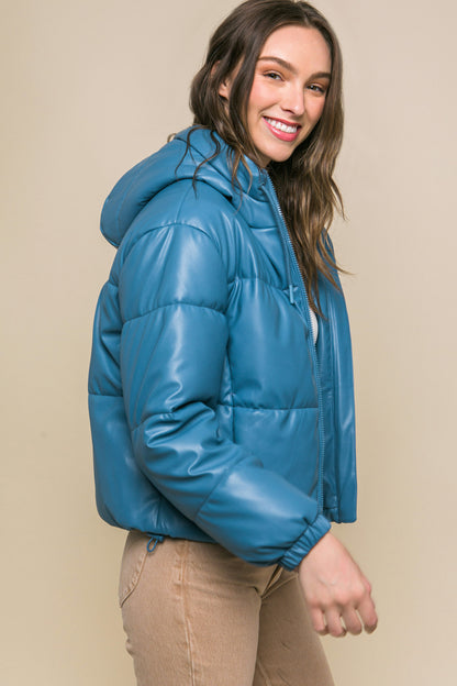 Faux Leather Puffer Jacket