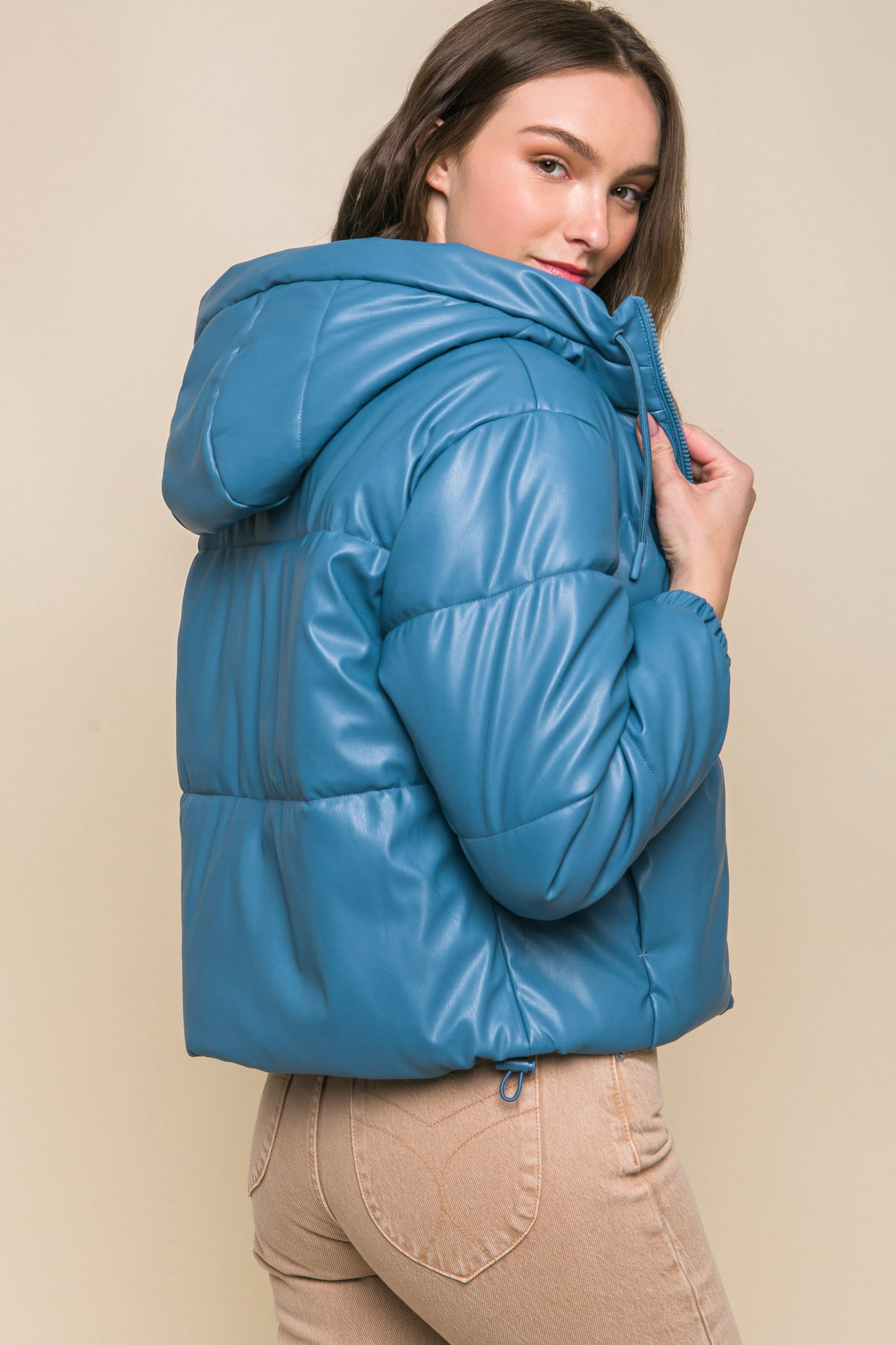 Faux Leather Puffer Jacket