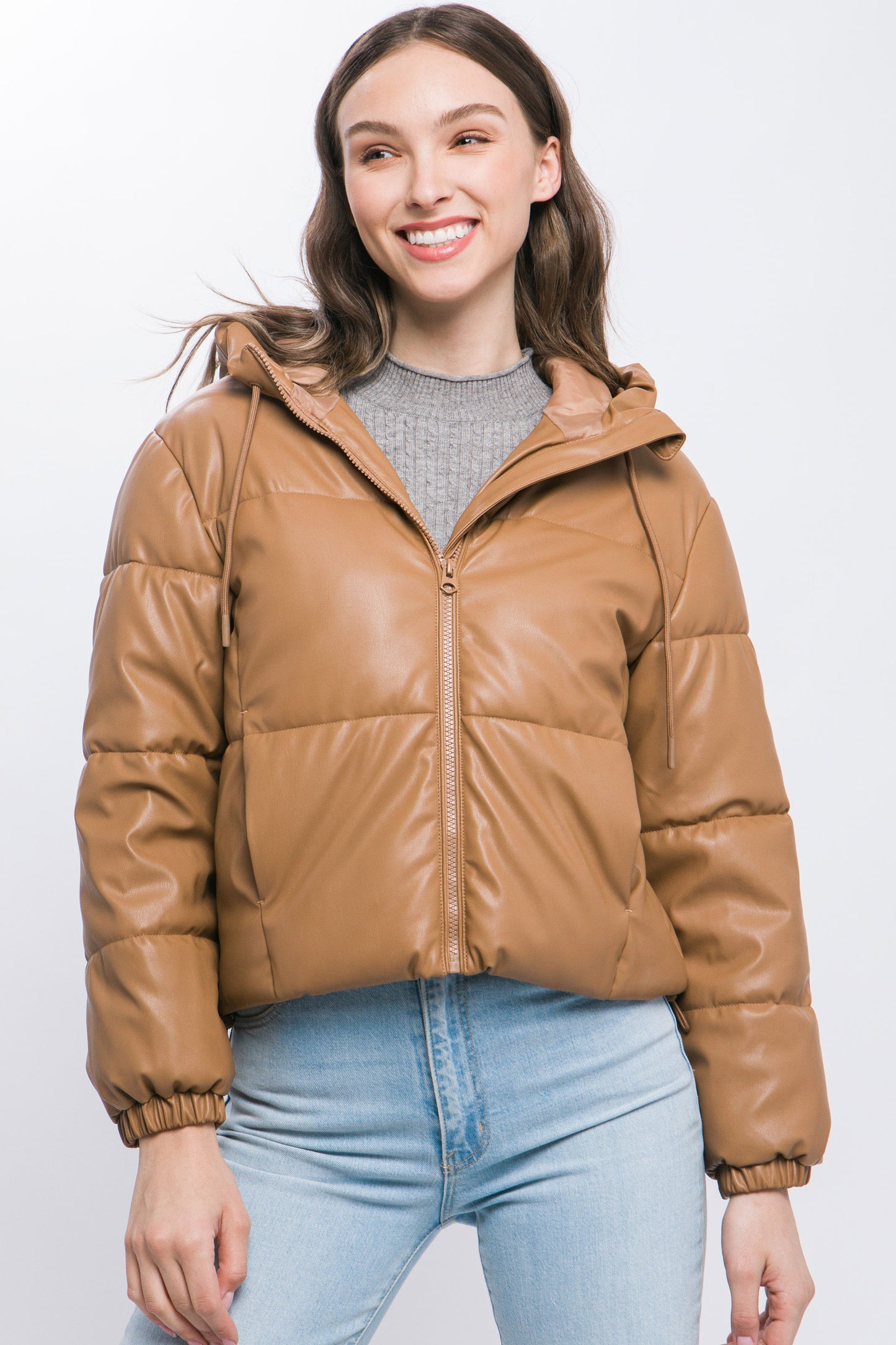 Faux Leather Puffer Jacket