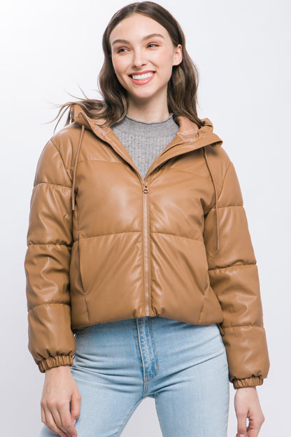 Faux Leather Puffer Jacket