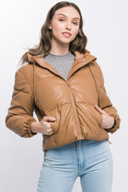 Faux Leather Puffer Jacket