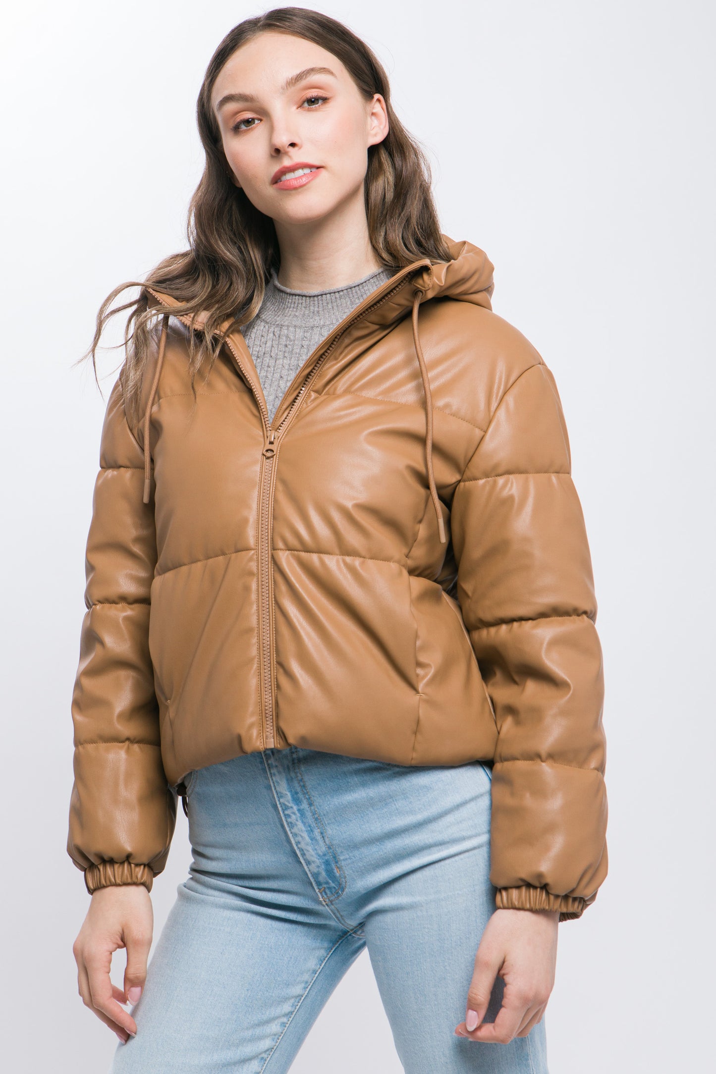 Faux Leather Puffer Jacket