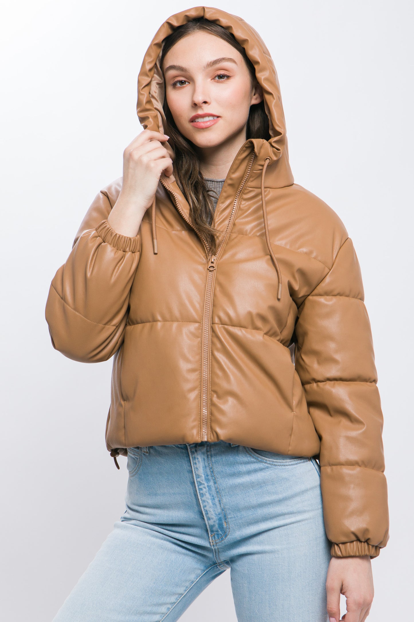 Faux Leather Puffer Jacket