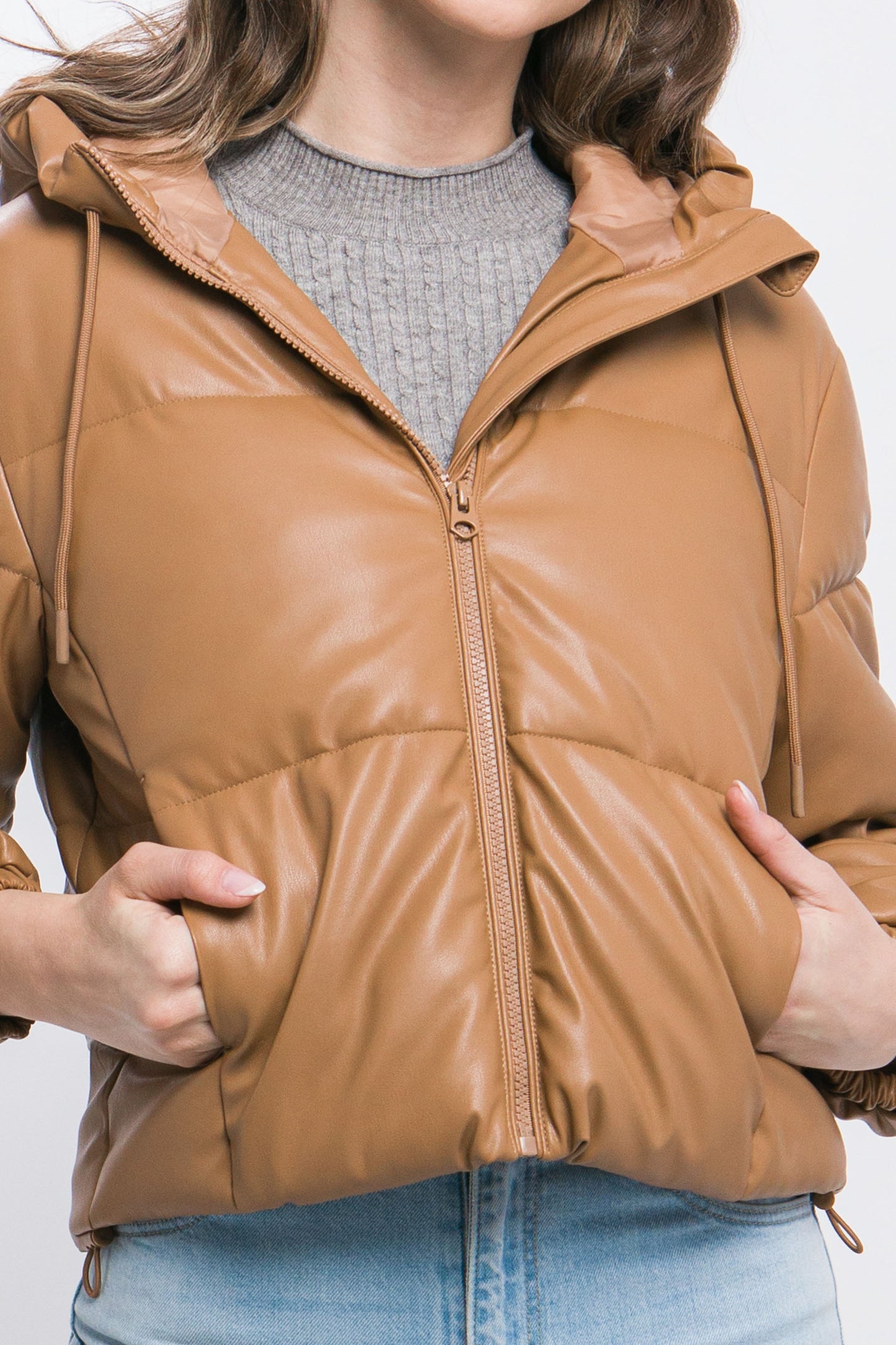 Faux Leather Puffer Jacket