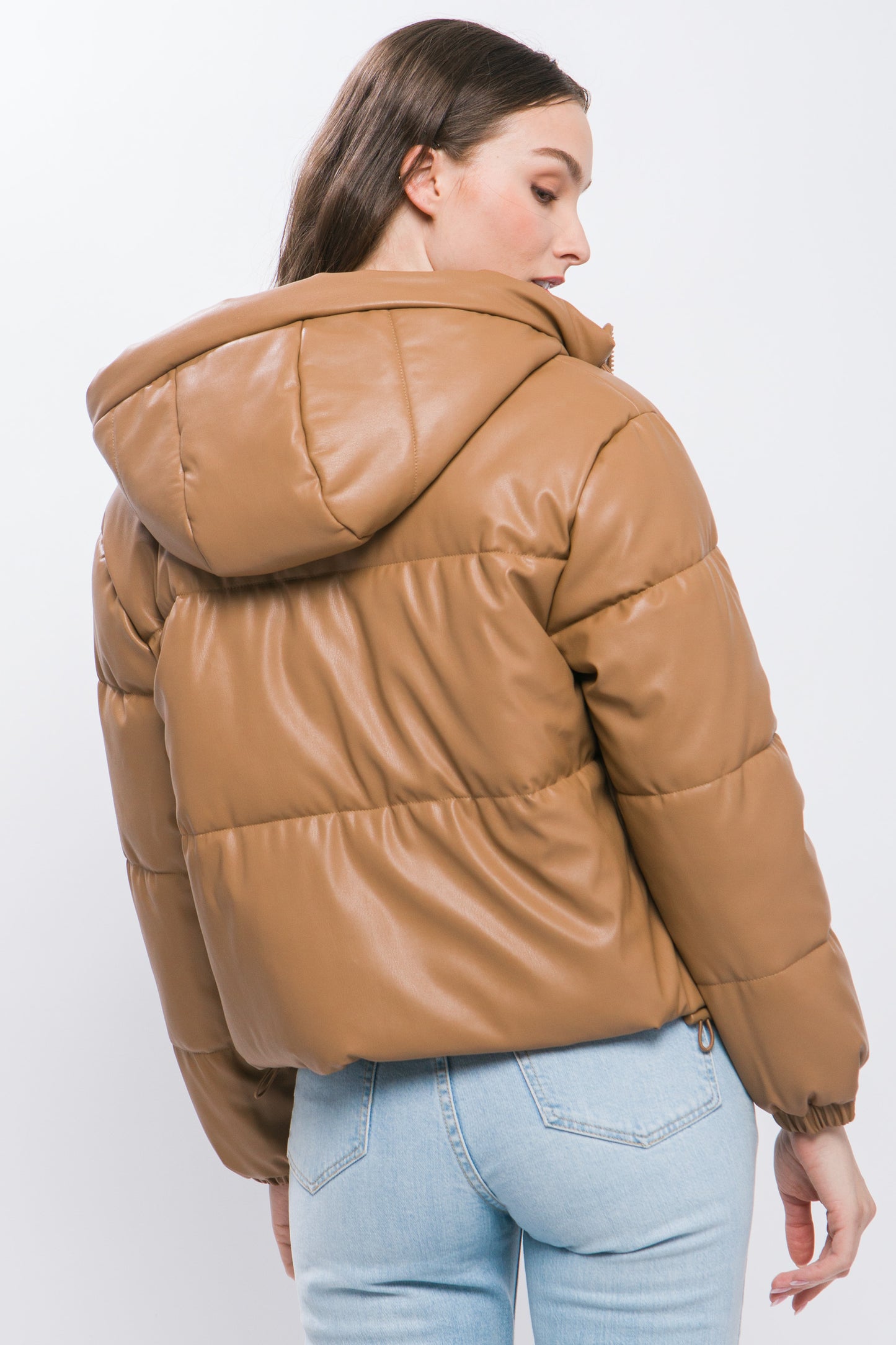 Faux Leather Puffer Jacket