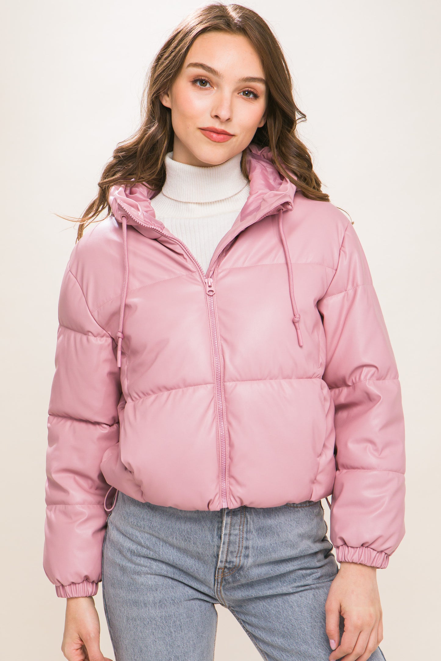 Faux Leather Puffer Jacket
