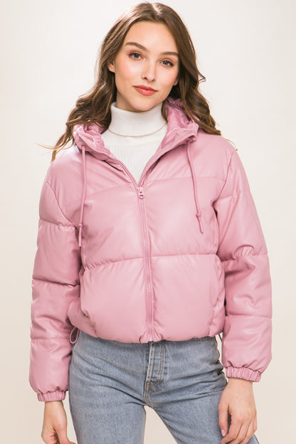 Faux Leather Puffer Jacket