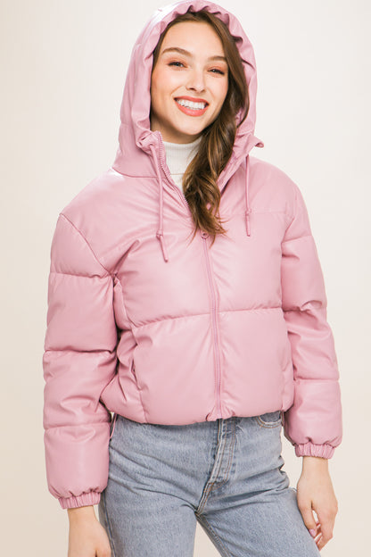 Faux Leather Puffer Jacket