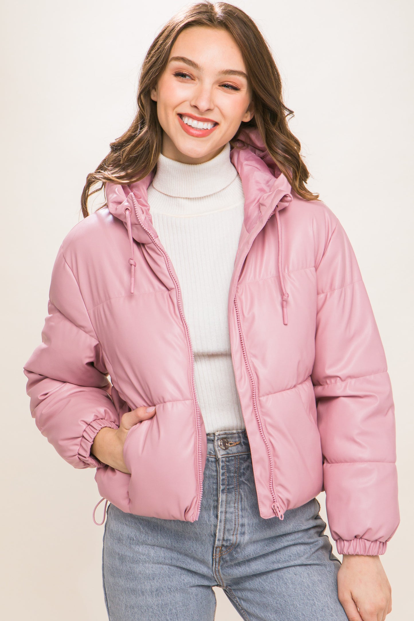 Faux Leather Puffer Jacket