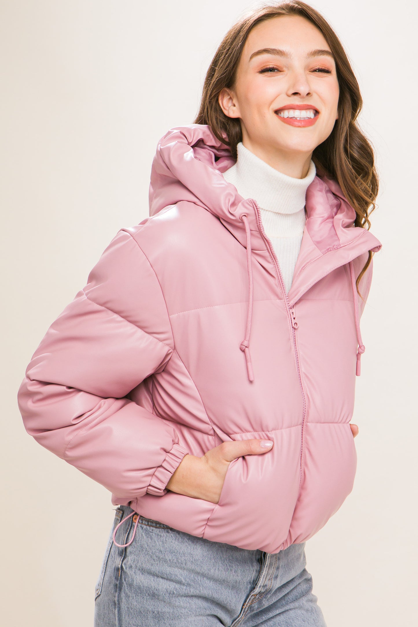 Faux Leather Puffer Jacket