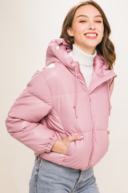 Faux Leather Puffer Jacket