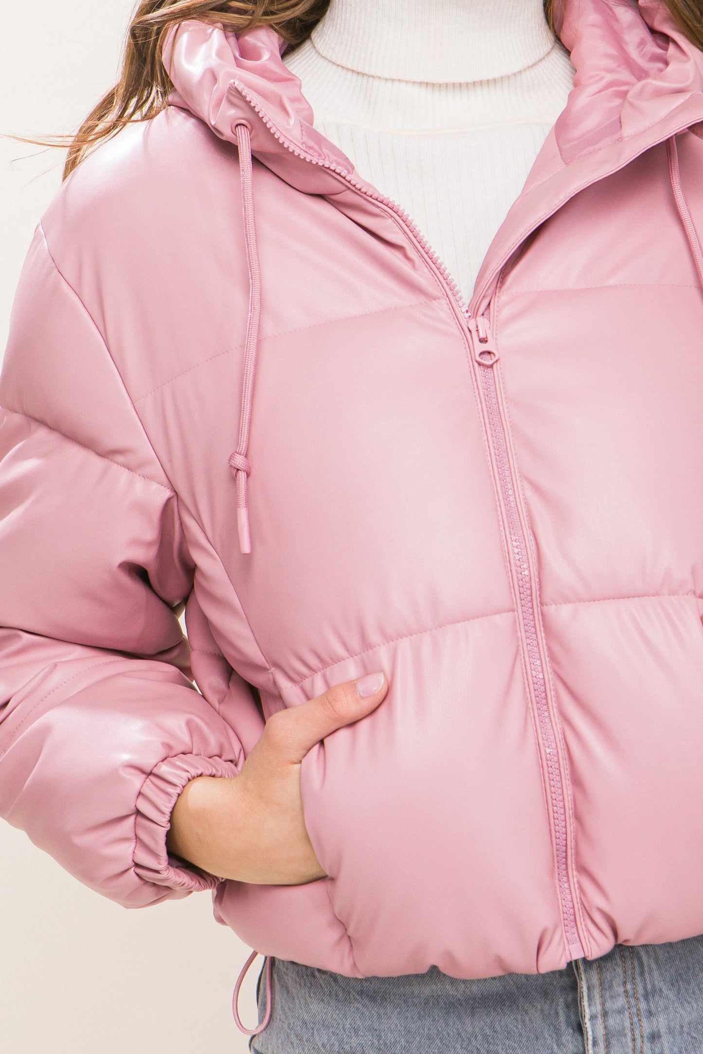 Faux Leather Puffer Jacket