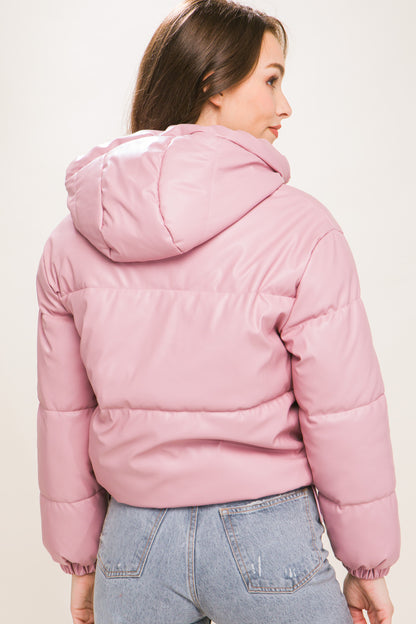 Faux Leather Puffer Jacket