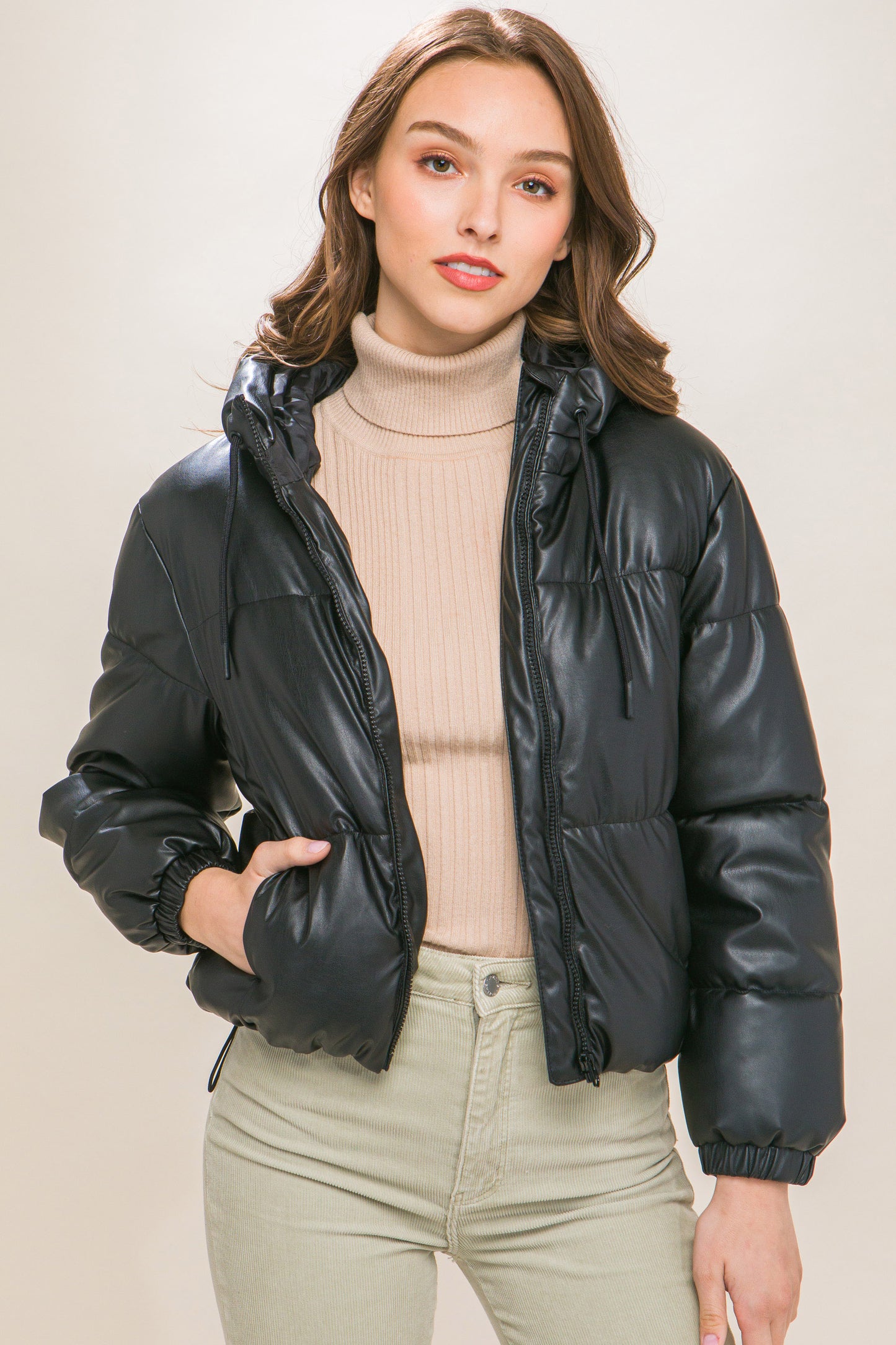 Faux Leather Puffer Jacket