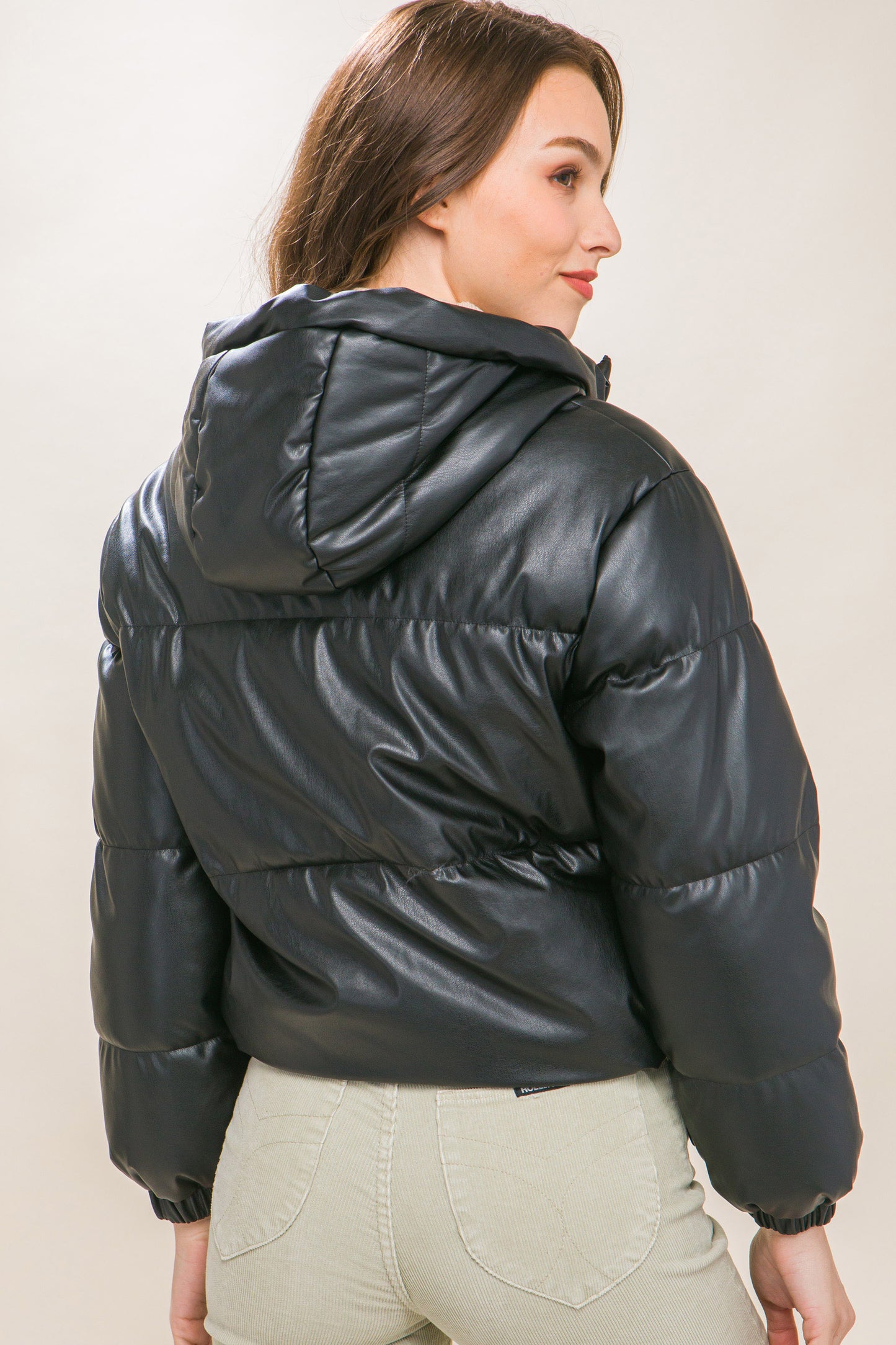 Faux Leather Puffer Jacket