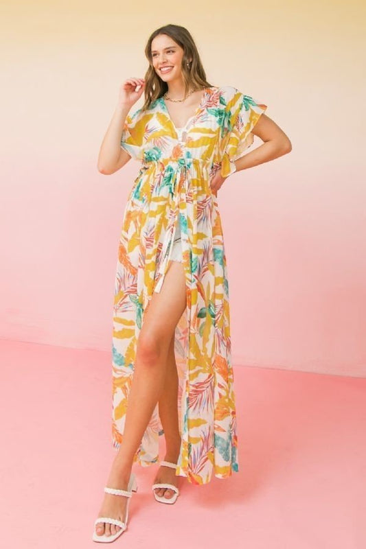 A Printed Woven Maxi Cover Up - Cherry Angel