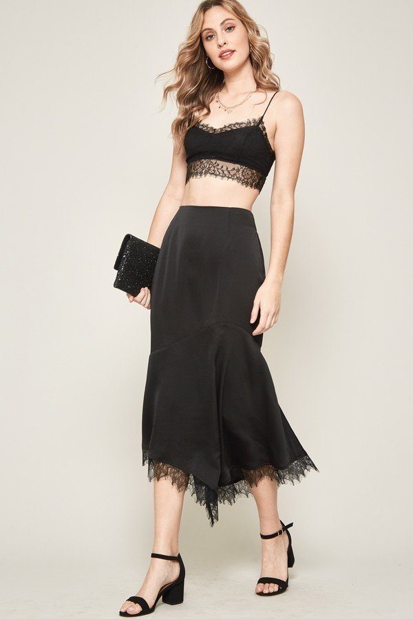 A Solid Woven Midi Skirt - Cherry Angel