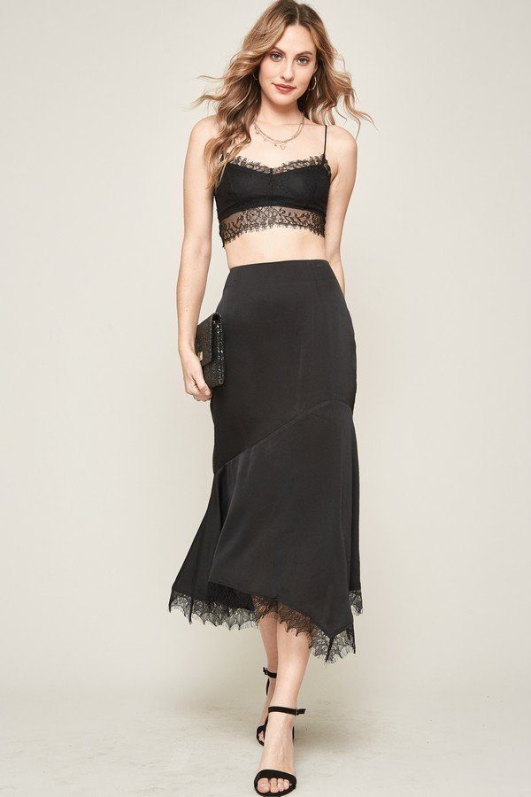 A Solid Woven Midi Skirt - Cherry Angel