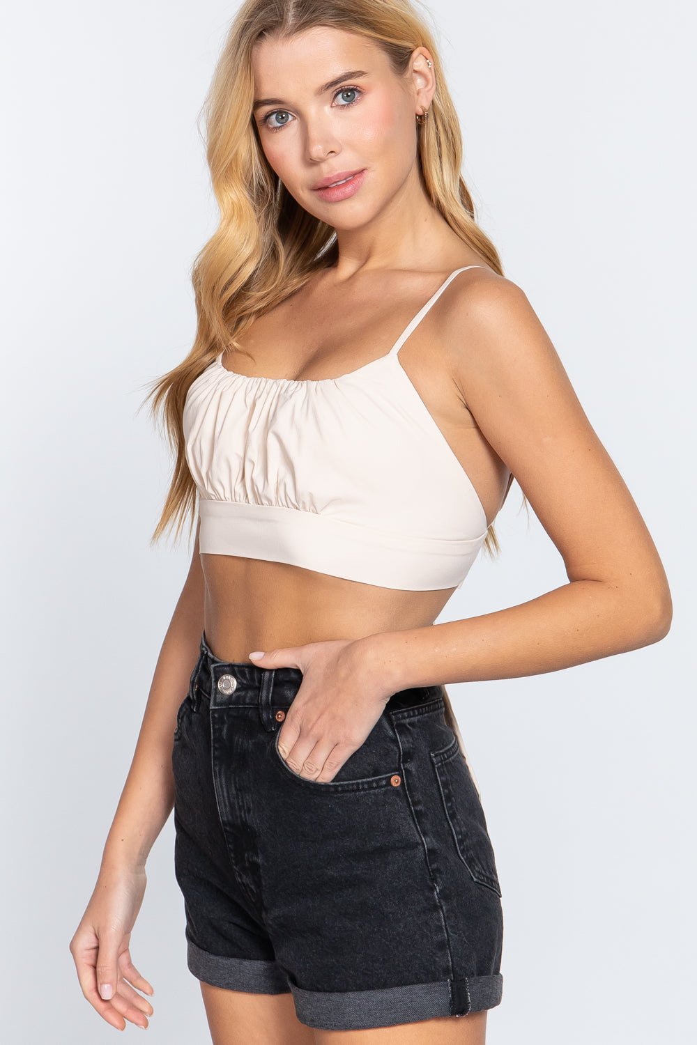 Back Ribbon Tie Cami Crop Top - Cherry Angel