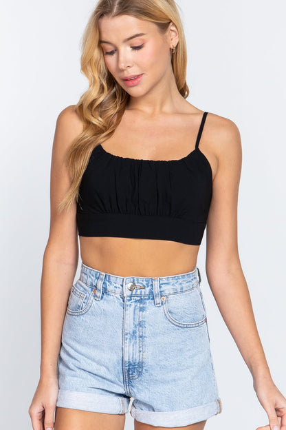 Back Ribbon Tie Cami Crop Top - Cherry Angel