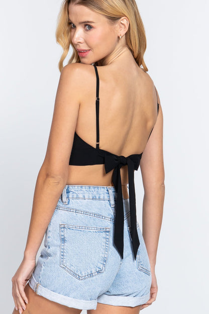 Back Ribbon Tie Cami Crop Top - Cherry Angel
