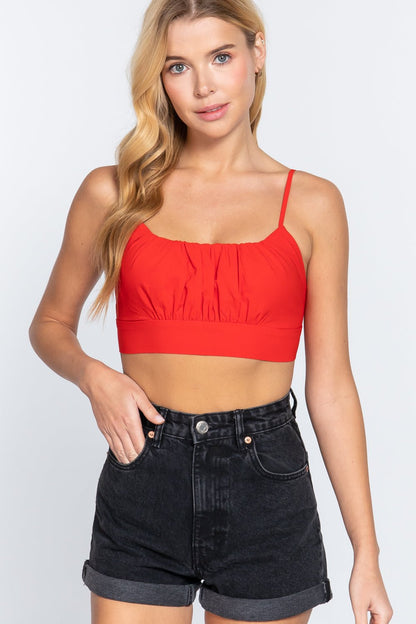 Back Ribbon Tie Cami Crop Top - Cherry Angel