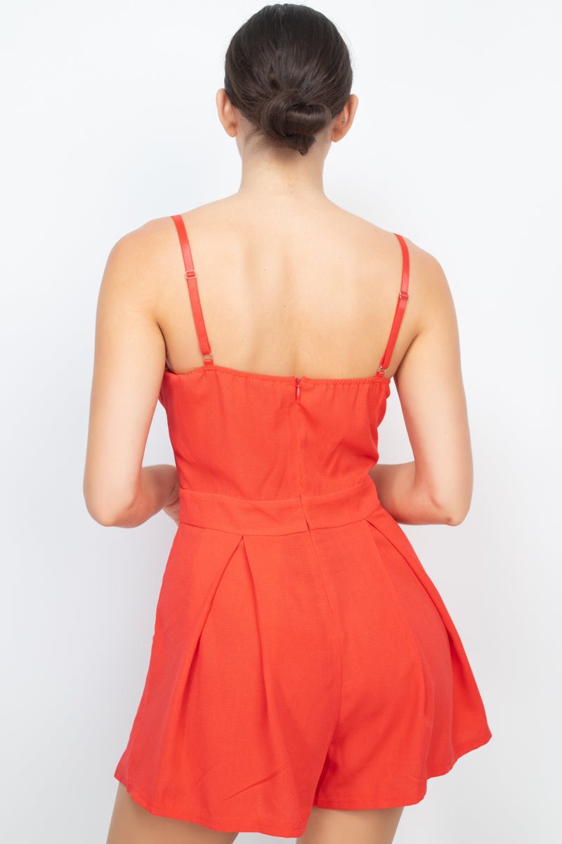 Cinched Zip Sweetheart Pleated Romper - Cherry Angel