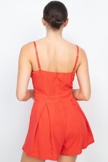 Cinched Zip Sweetheart Pleated Romper - Cherry Angel