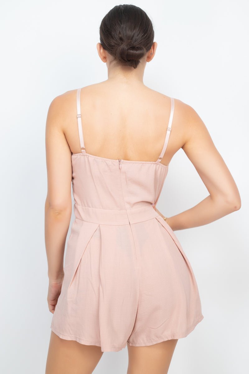 Cinched Zip Sweetheart Pleated Romper - Cherry Angel