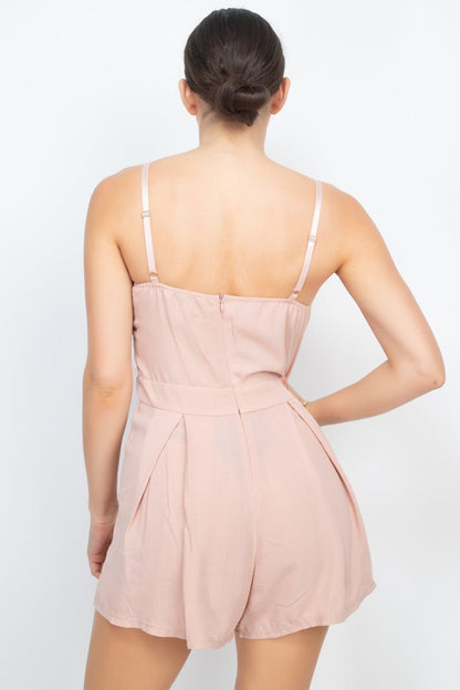 Cinched Zip Sweetheart Pleated Romper - Cherry Angel